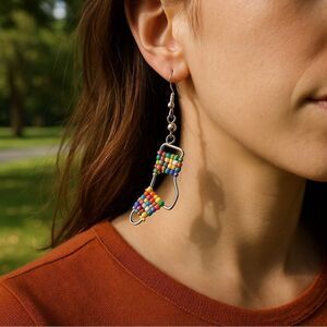 Cowgirl Boots Earrings Mardi Gras Earrings Western Beaded New Orleans‎ Nola NEW